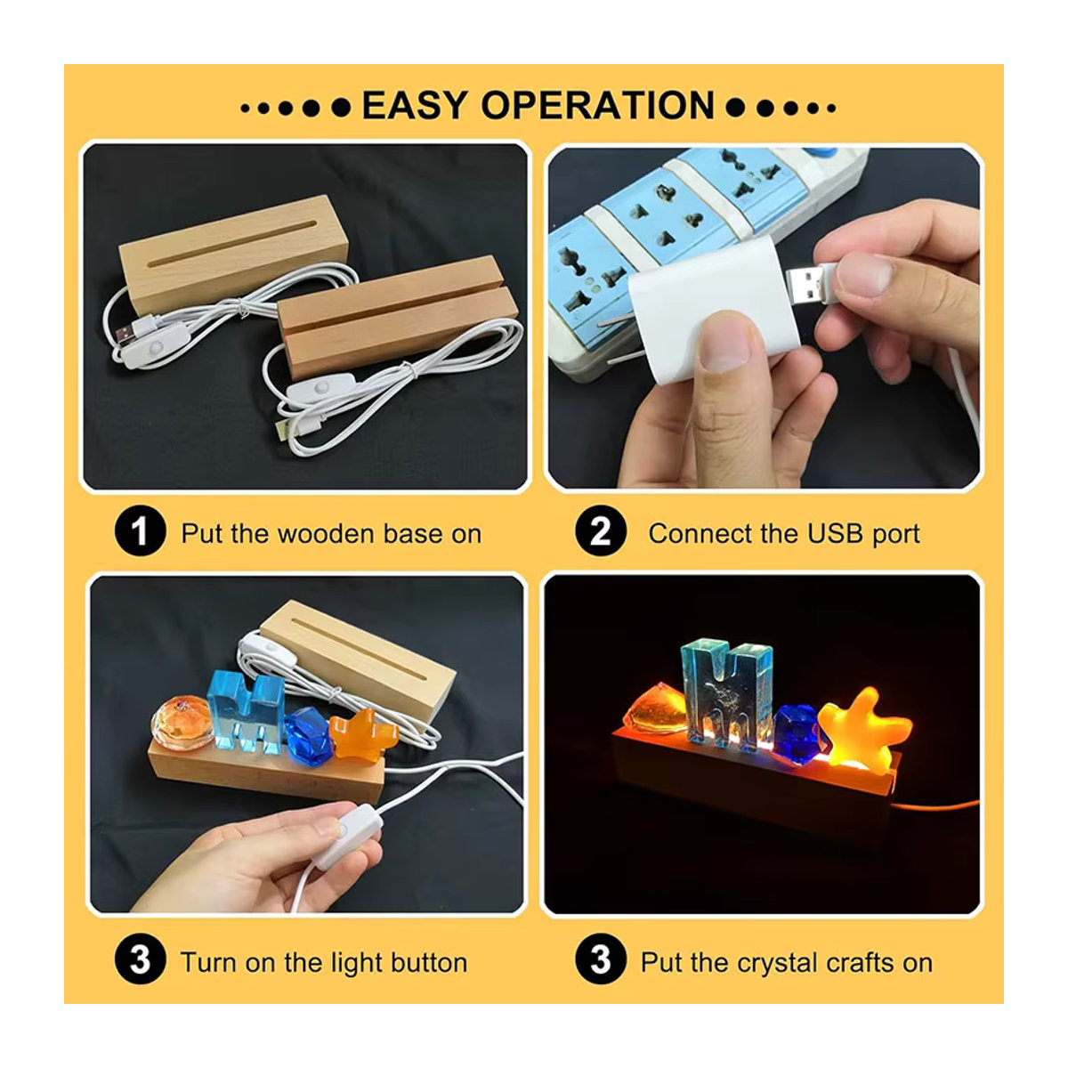 TLEDMP Rechteckiger Holz-LED-Display-Sockel für 3D-Plexiglas-Lampen in Natur und Weiß als minimalistische USB-Nachtlicht-Basis für DIY-Kunstdekoration - Bild 6