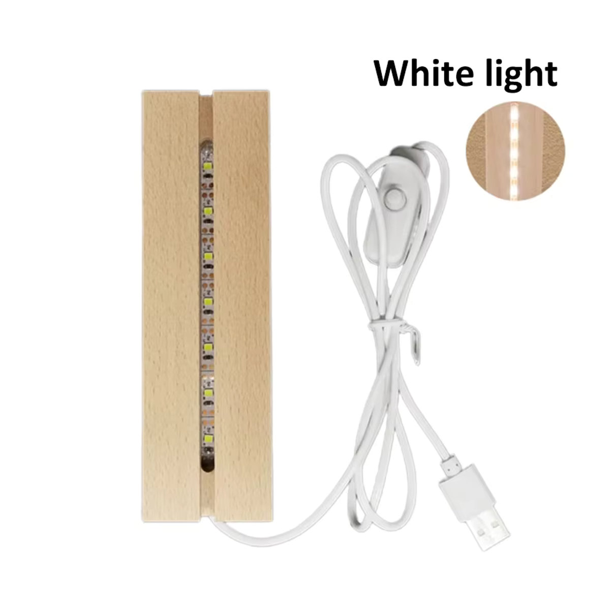 TLEDMP Rechteckiger Holz-LED-Display-Sockel für 3D-Plexiglas-Lampen in Natur und Weiß als minimalistische USB-Nachtlicht-Basis für DIY-Kunstdekoration - Bild 7