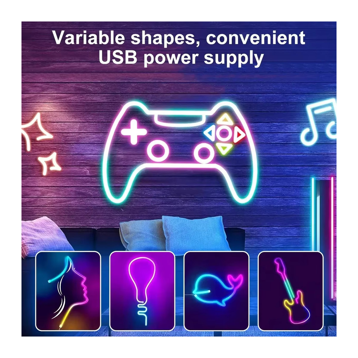 TLEDMP RGBIC Smart Neon LED Streifen mit App-Steuerung und Musik-Sync für Gaming und Wanddekoration, USB 5V - Bild 4