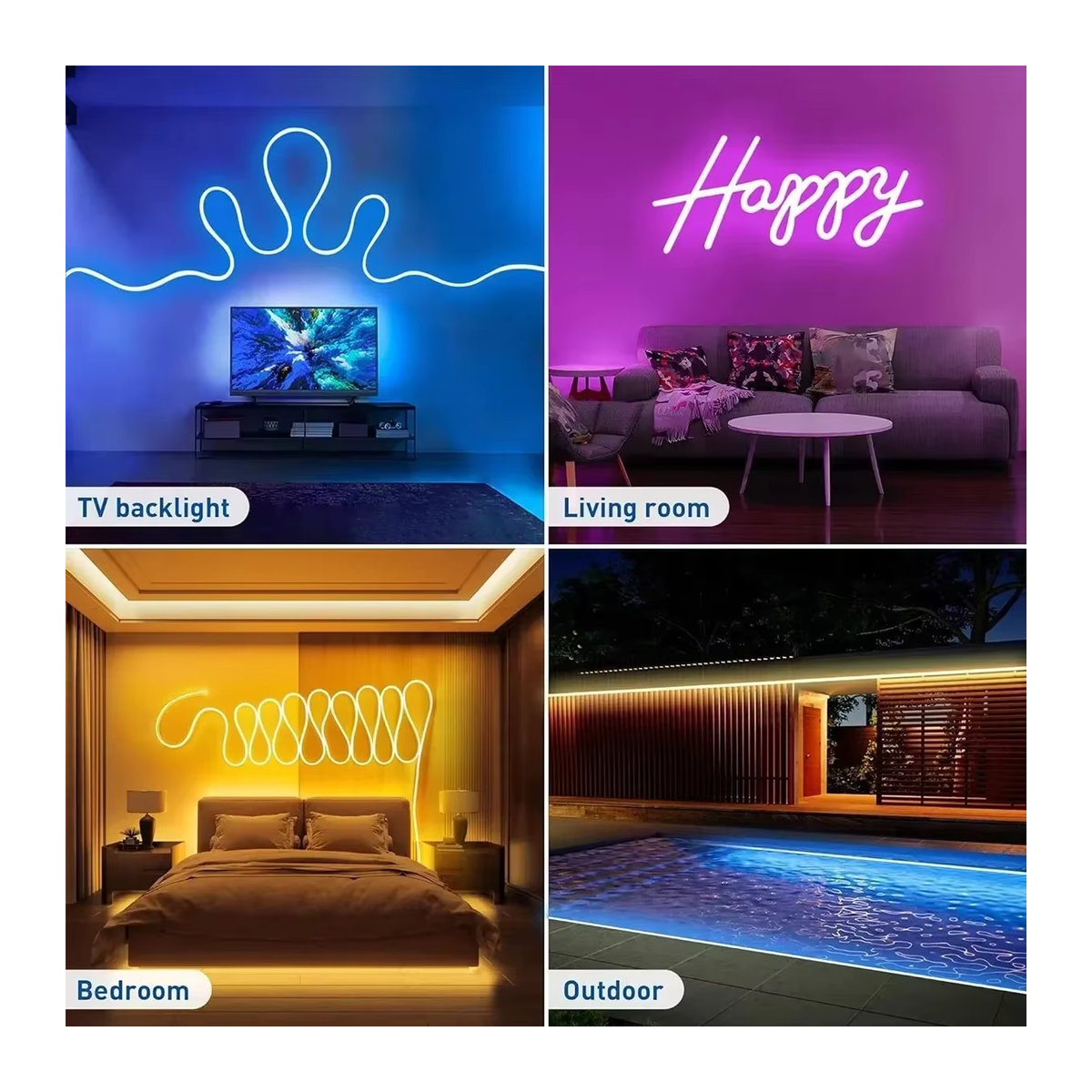 TLEDMP RGBIC Smart Neon LED Streifen mit App-Steuerung und Musik-Sync für Gaming und Wanddekoration, USB 5V - Bild 6