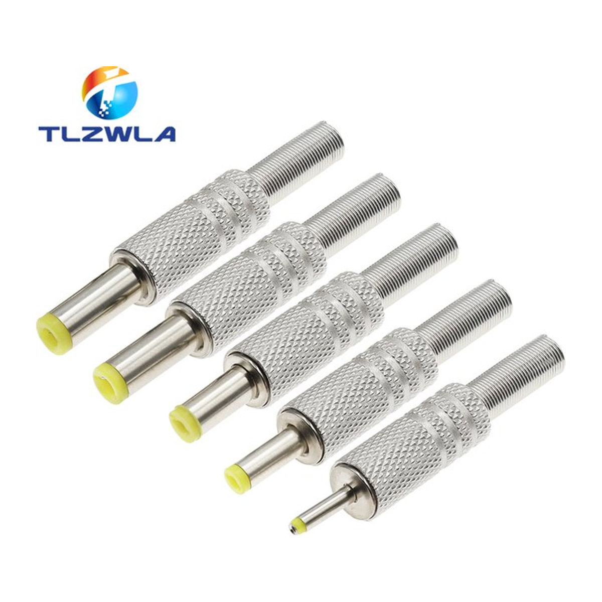 TLZWLA DC Power Jack Stecker Set aus Metall mit gelbem Kopf, 5 Stück, verschiedene Größen: 5,5 x 2,5 mm, 5,5 x 2,1 mm, 4,8 x 1,7 mm, 4,0 x 1,7 mm und 2,5 x 0,7 mm - Bild 1