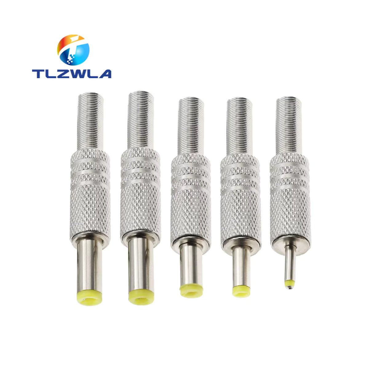 TLZWLA DC Power Jack Stecker Set aus Metall mit gelbem Kopf, 5 Stück, verschiedene Größen: 5,5 x 2,5 mm, 5,5 x 2,1 mm, 4,8 x 1,7 mm, 4,0 x 1,7 mm und 2,5 x 0,7 mm - Bild 2