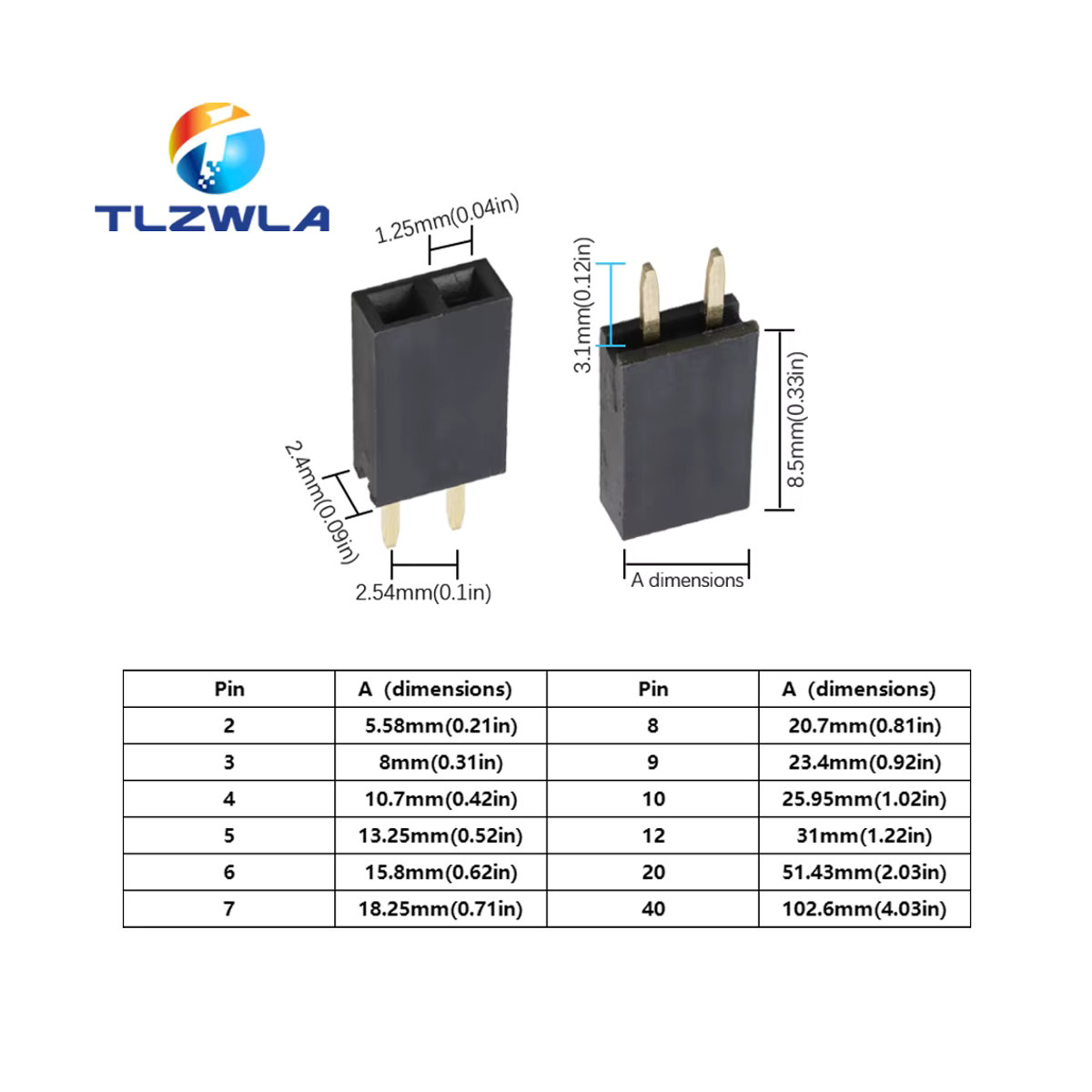 TLZWLA PCB Pin Buchse Header Stecker Set aus Kunststoff, 155 Teile, Schwarz, 2,54mm Einreihig - Bild 6