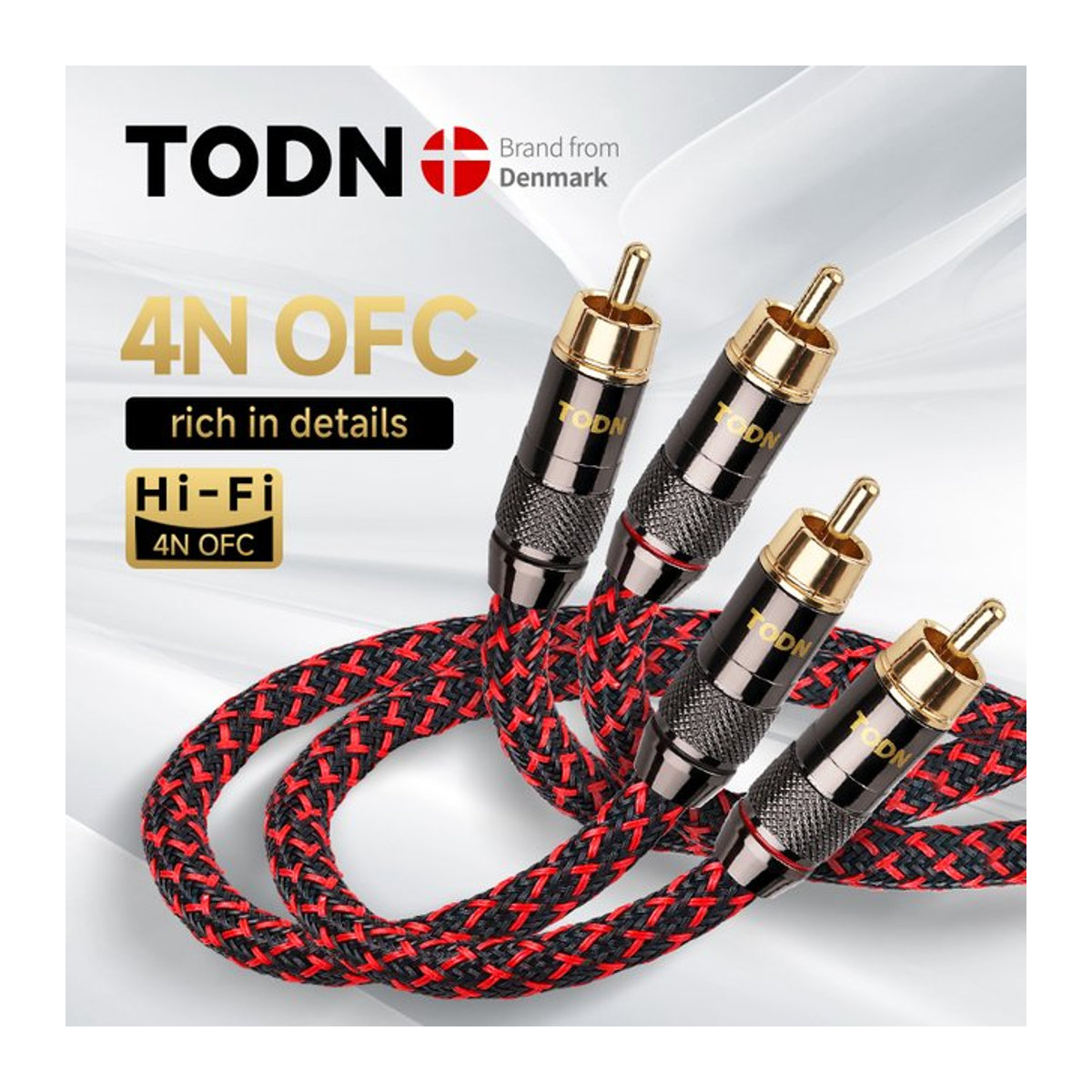 TODN RCA Audio Kabel 2 RCA zu 2 RCA Interconnect HIFI Stereo 4N OFC Stecker auf Stecker in Schwarz - Bild 1