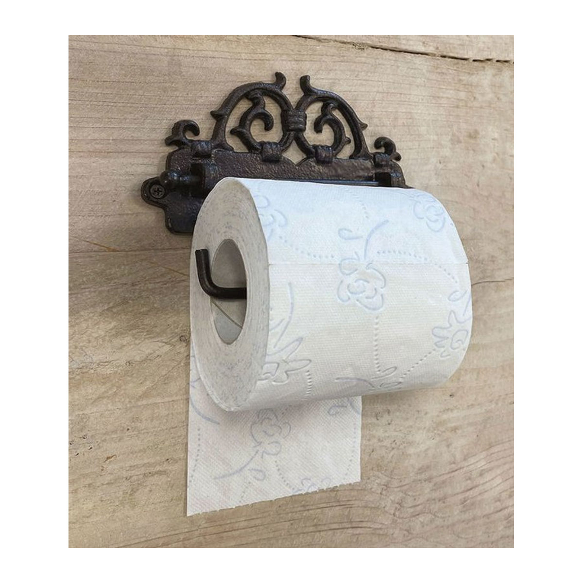 Toilettenpapierhalter aus Gusseisen in Braun im Vintage-Antik-Stil, Breite: 16,5 cm, Höhe: 12 cm - Bild 1