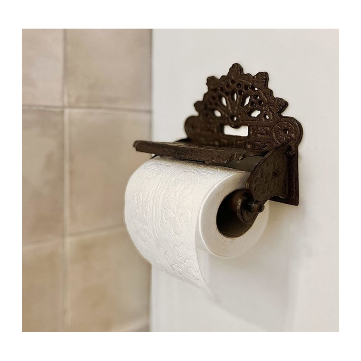 Toilettenpapierhalter Nostalgie aus Gusseisen in Braun im rustikalen Antik-Stil - Bild 1