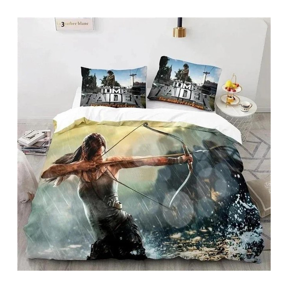 Tomb Raider 3D-Druck Bettwäsche-Set mit Kissenbezügen für Schlafzimmer und Kinderzimmer, EU Single, B/H: 135 x 200 cm - Bild 1