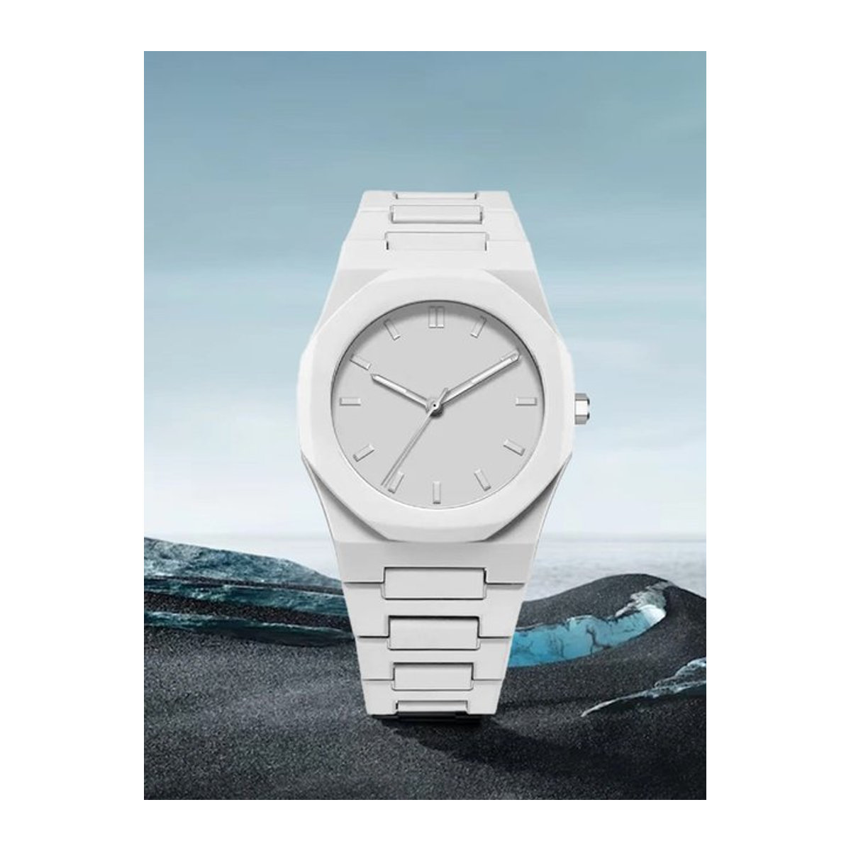TOMI Herren Armbanduhr minimalistisch Analog mit Quarzwerk in Weiß und rundem Kunststoffgehäuse - Bild 1