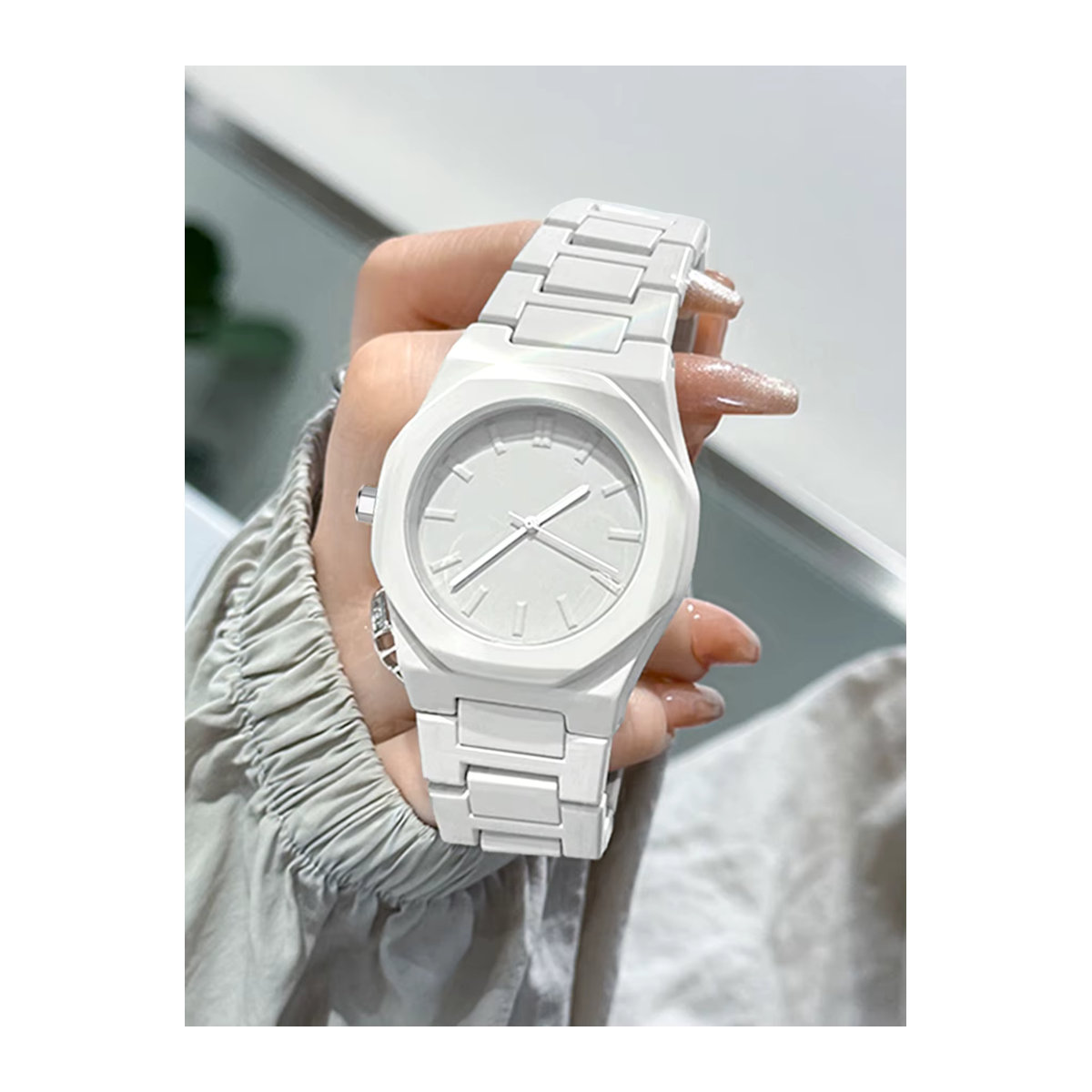 TOMI Herren Armbanduhr minimalistisch Analog mit Quarzwerk in Weiß und rundem Kunststoffgehäuse - Bild 2