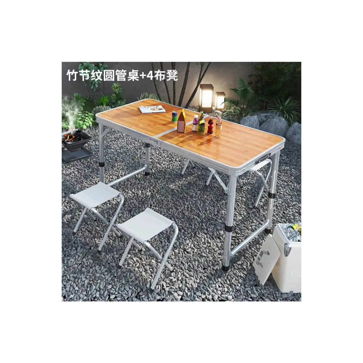 Tommy You Outdoor-Campingtisch Set mit 4 Stühlen aus Metall, höhenverstellbarer Klapptisch für Catering und Straßenverkauf - Bild 2