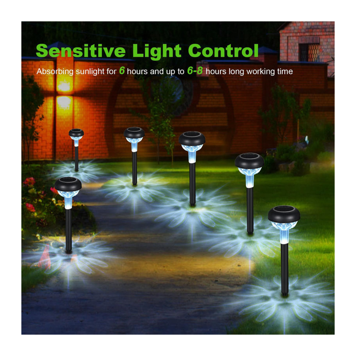 Tomshine 6er Set Solarbetriebene LED Außenlampen für den Rasen, Warmweiß, IP65 wasserdicht, Schwarz/Weiß - Bild 12
