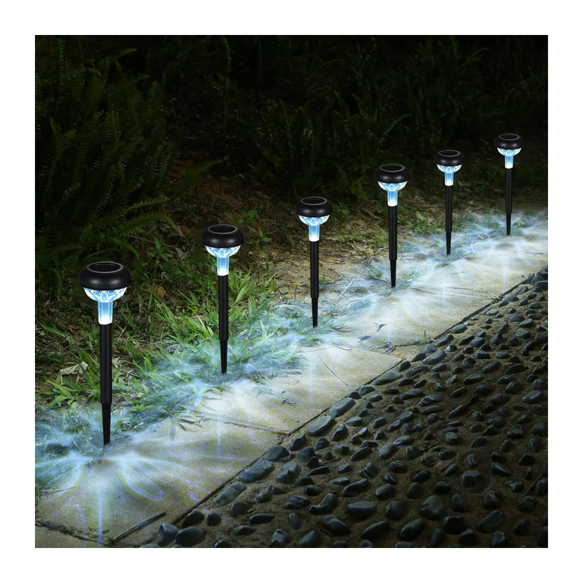 Tomshine 6er Set Solarbetriebene LED Außenlampen für den Rasen, Warmweiß, IP65 wasserdicht, Schwarz/Weiß - Bild 2