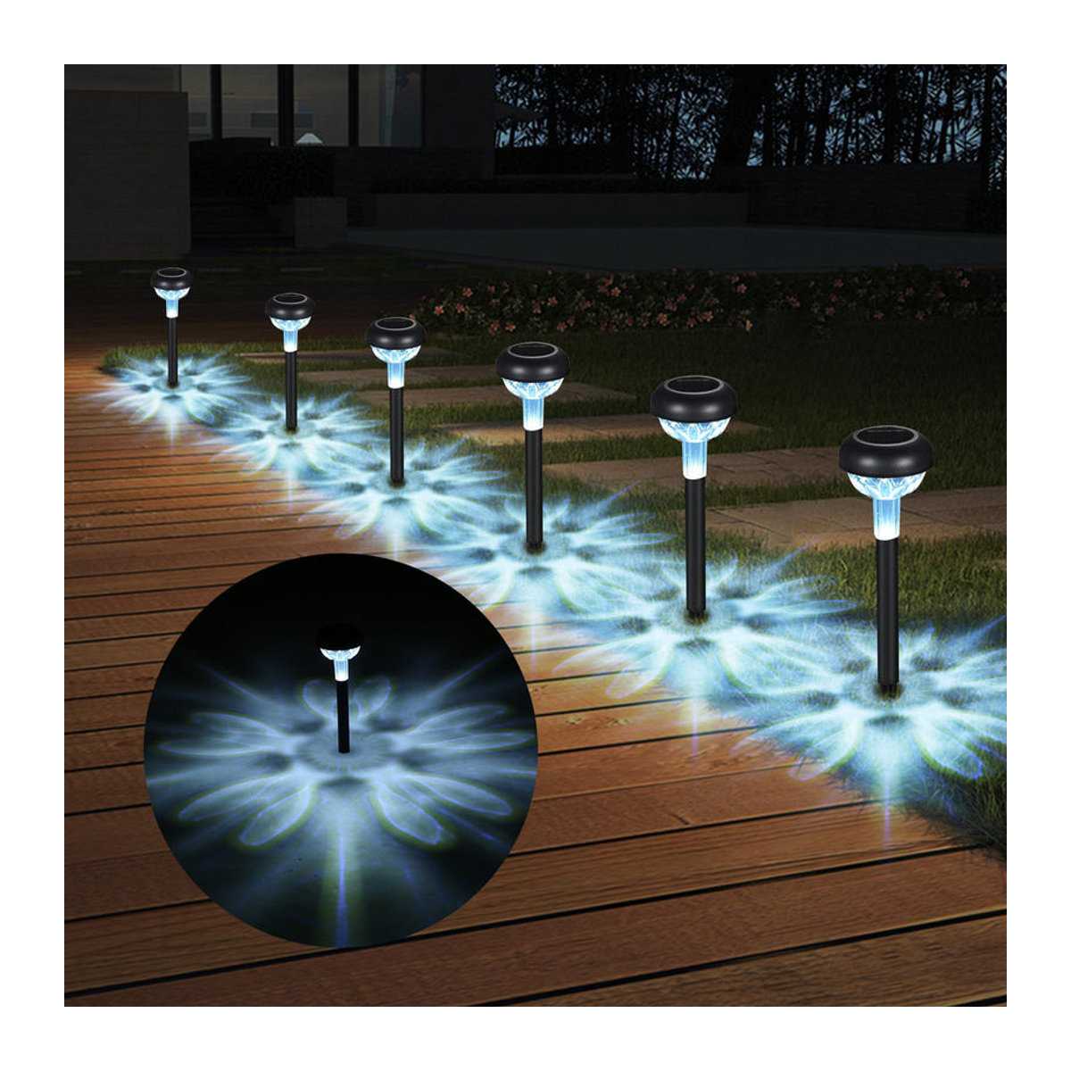 Tomshine 6er Set Solarbetriebene LED Außenlampen für den Rasen, Warmweiß, IP65 wasserdicht, Schwarz/Weiß - Bild 4