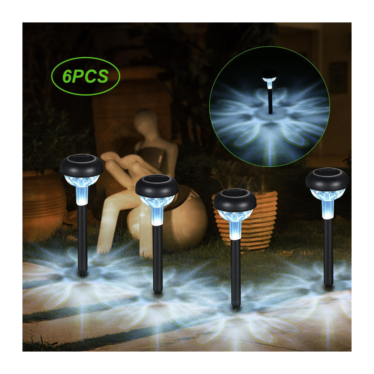Tomshine 6er Set Solarbetriebene LED Außenlampen für den Rasen, Warmweiß, IP65 wasserdicht, Schwarz/Weiß - Bild 8