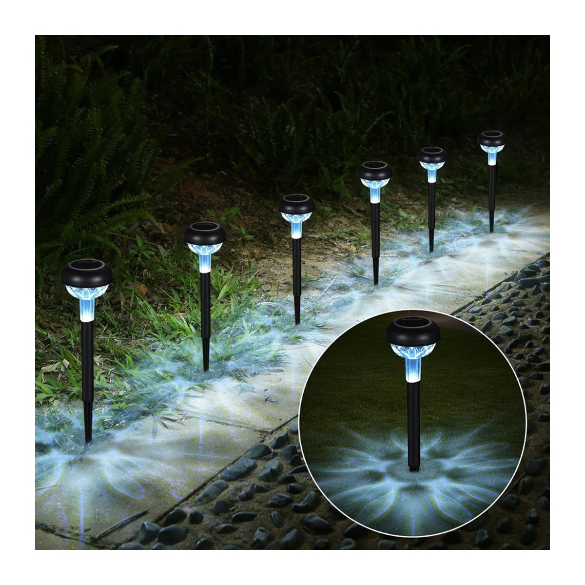 Tomshine 6er Set Solarbetriebene LED Außenlampen für den Rasen, Warmweiß, IP65 wasserdicht, Schwarz/Weiß - Bild 9