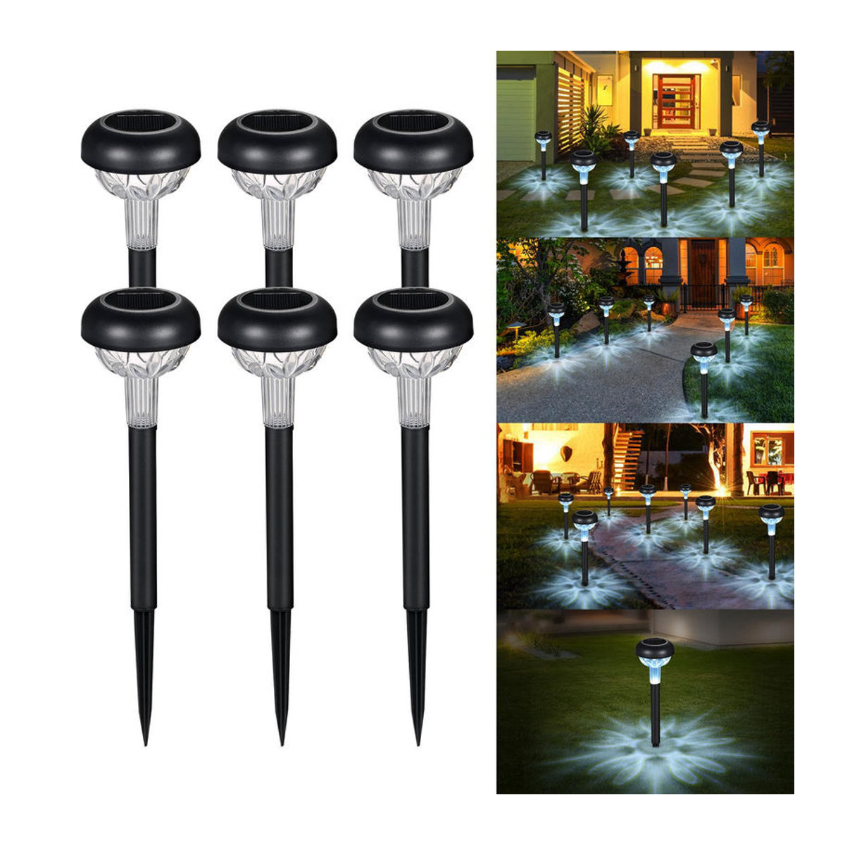 Tomshine 6er Set Solarbetriebene LED Außenlampen für den Rasen, Warmweiß, IP65 wasserdicht, Schwarz/Weiß - Bild 10