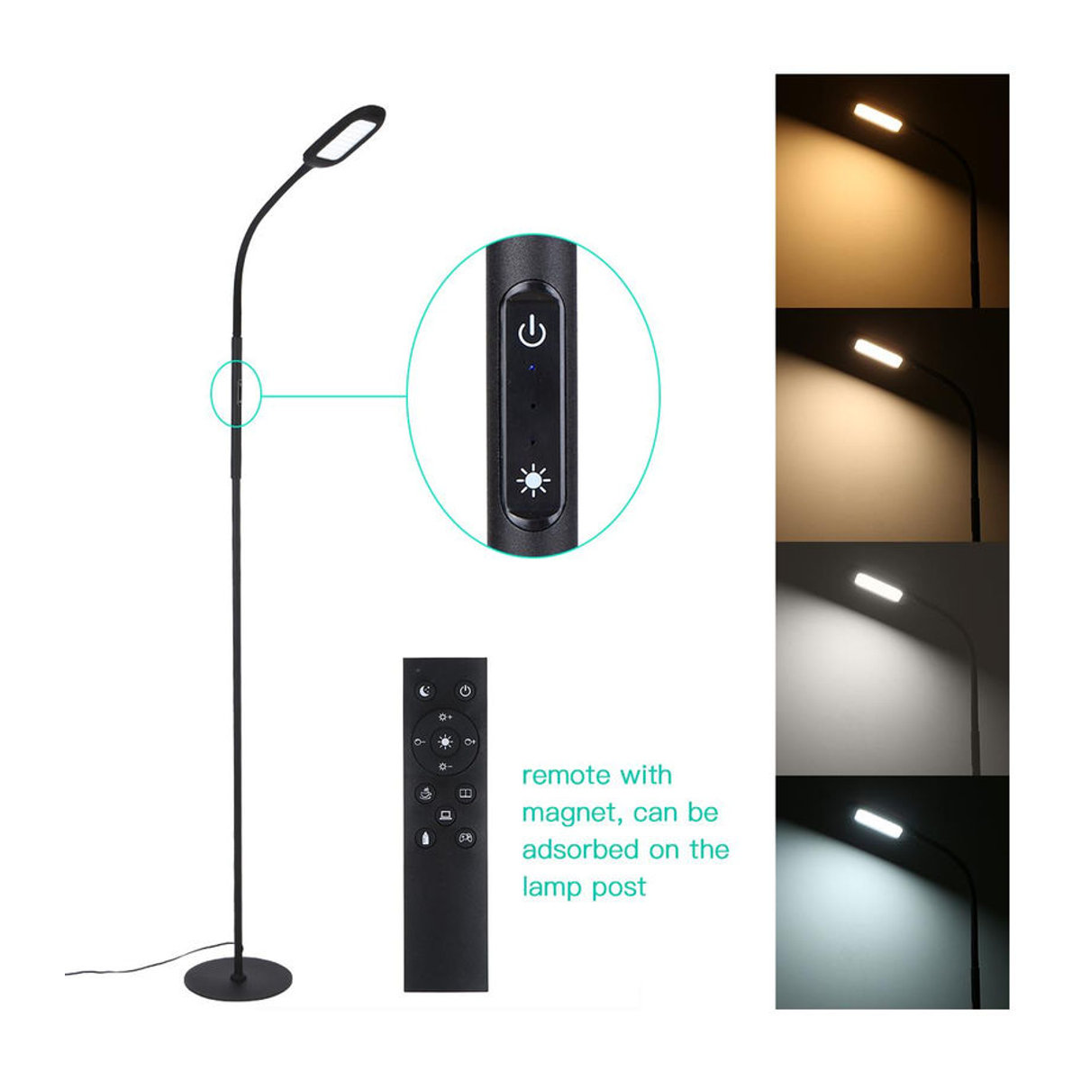 Tomshine LED-Stehlampe mit Fernbedienung und Touch-Steuerung in Schwarz aus Metall und Acryl mit 4 Farben und hoher Lumen-Zahl - Bild 2