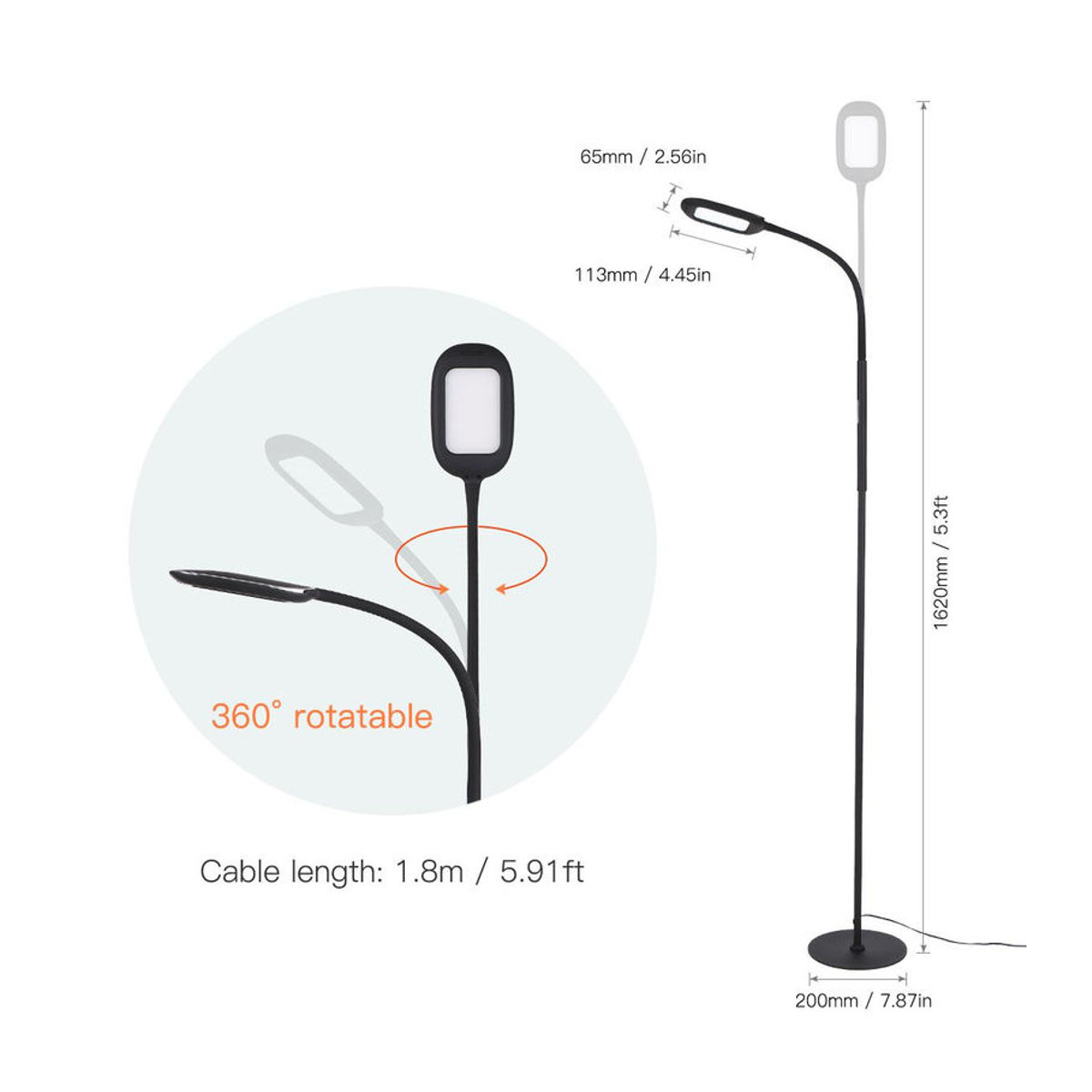 Tomshine LED-Stehlampe mit Fernbedienung und Touch-Steuerung in Schwarz aus Metall und Acryl mit 4 Farben und hoher Lumen-Zahl - Bild 3