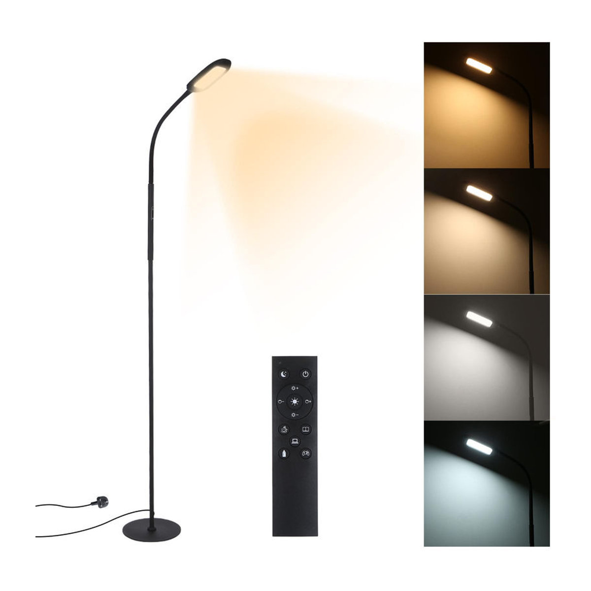 Tomshine LED-Stehlampe mit Fernbedienung und Touch-Steuerung in Schwarz aus Metall und Acryl mit 4 Farben und hoher Lumen-Zahl - Bild 4