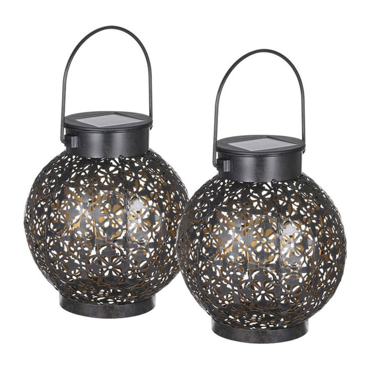Tomshine Solar-Laternen aus Metall im Retro-Design, 2er-Set, dekorative hängende LED-Außenleuchten mit warmweißem Licht, IP44 wasserdicht - Bild 1