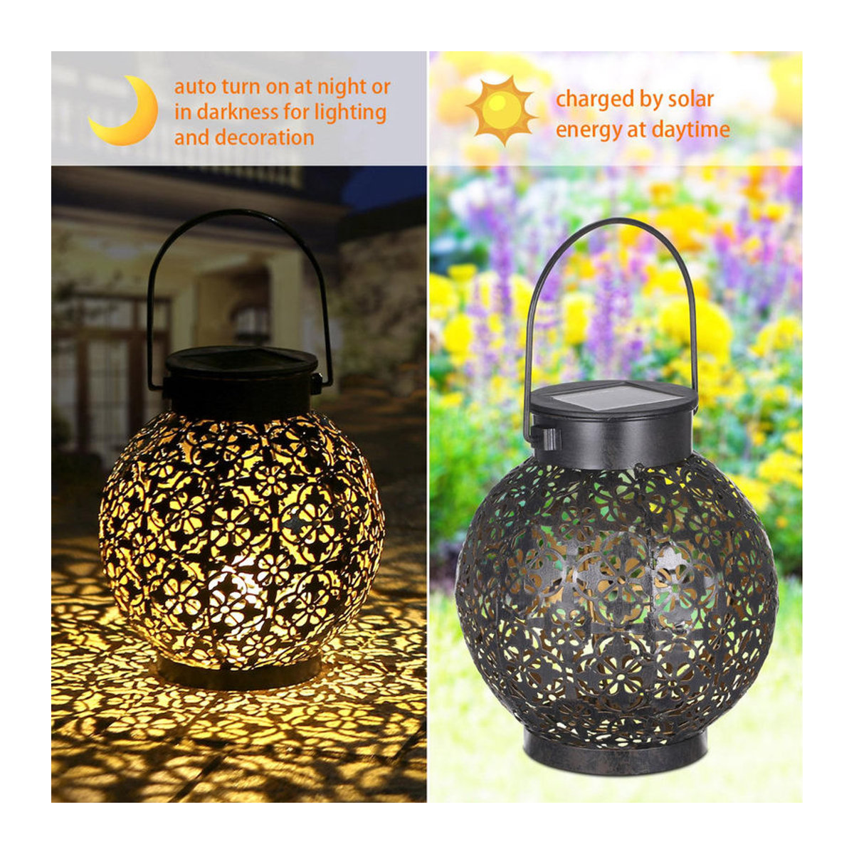 Tomshine Solar-Laternen aus Metall im Retro-Design, 2er-Set, dekorative hängende LED-Außenleuchten mit warmweißem Licht, IP44 wasserdicht - Bild 11