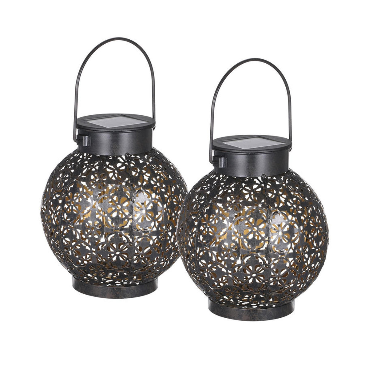Tomshine Solar-Laternen aus Metall im Retro-Design, 2er-Set, dekorative hängende LED-Außenleuchten mit warmweißem Licht, IP44 wasserdicht - Bild 2