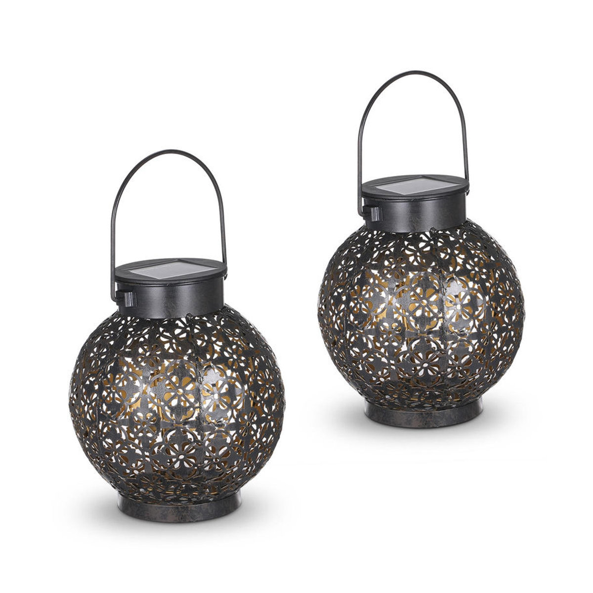 Tomshine Solar-Laternen aus Metall im Retro-Design, 2er-Set, dekorative hängende LED-Außenleuchten mit warmweißem Licht, IP44 wasserdicht - Bild 4