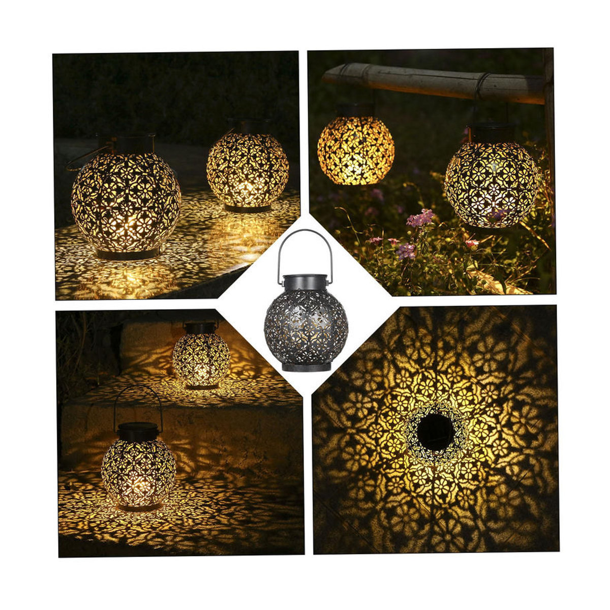Tomshine Solar-Laternen aus Metall im Retro-Design, 2er-Set, dekorative hängende LED-Außenleuchten mit warmweißem Licht, IP44 wasserdicht - Bild 7