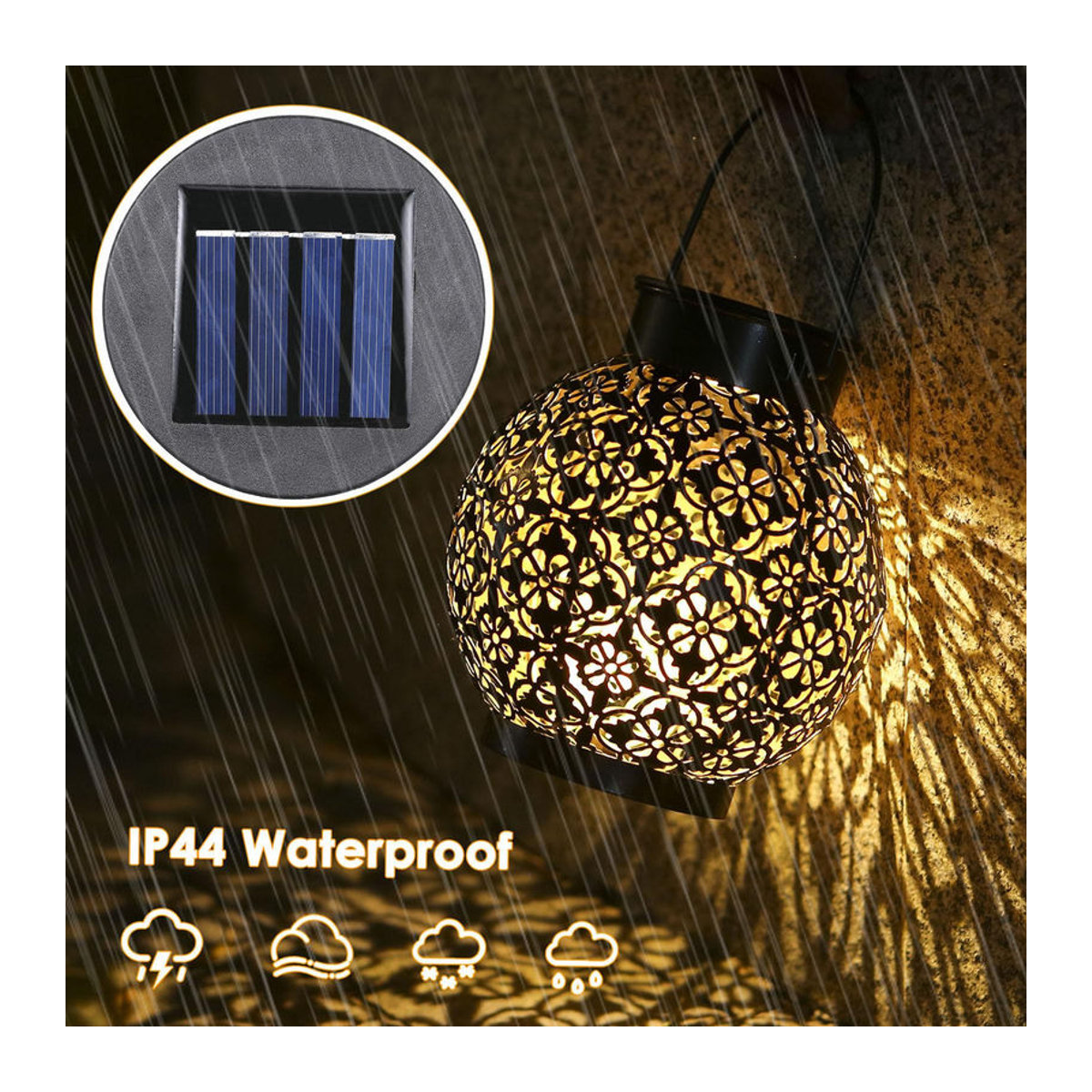 Tomshine Solar-Laternen aus Metall im Retro-Design, 2er-Set, dekorative hängende LED-Außenleuchten mit warmweißem Licht, IP44 wasserdicht - Bild 8