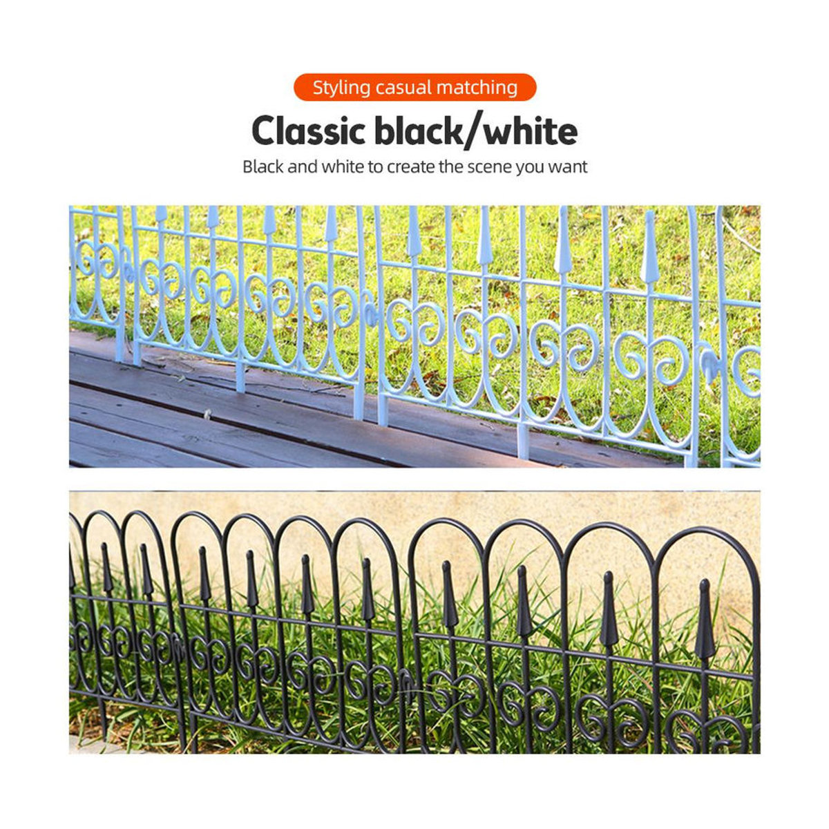 TOMTOP JMS Dekorativer Gartenzaun aus Kunststoff im 6er-Pack zur Beet- und Raseneinfassung in Weiß, Schwarz/Weiß oder Schwarz - Bild 10