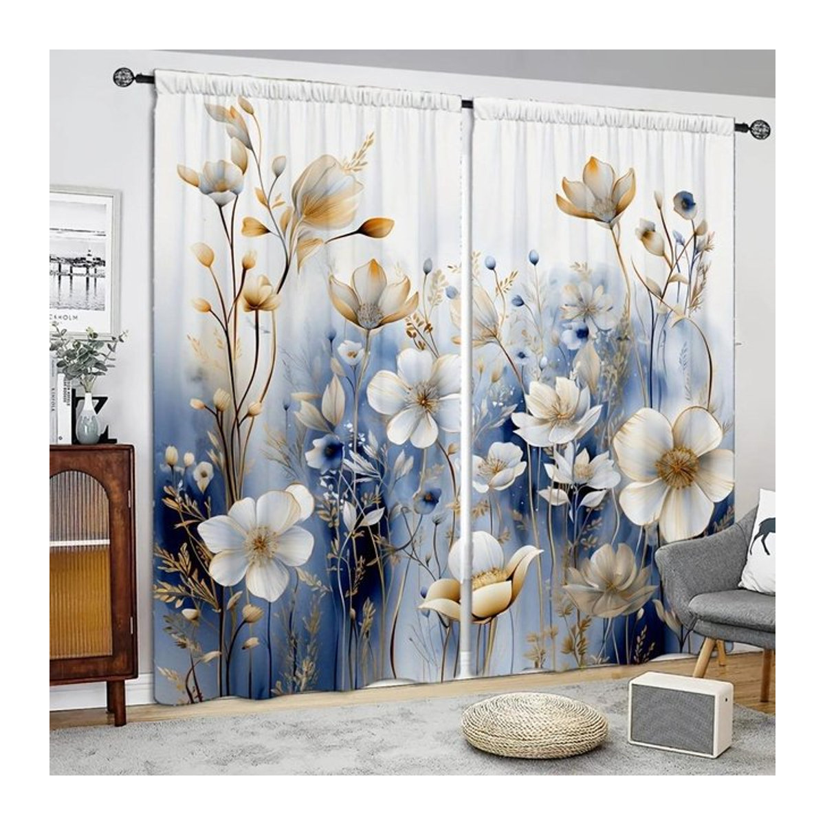 Tonnika Chen Blumenmuster Vorhang aus Polyester in Multicolor mit Stangentasche, Breite: 100 cm, Höhe: 70 cm - Bild 1