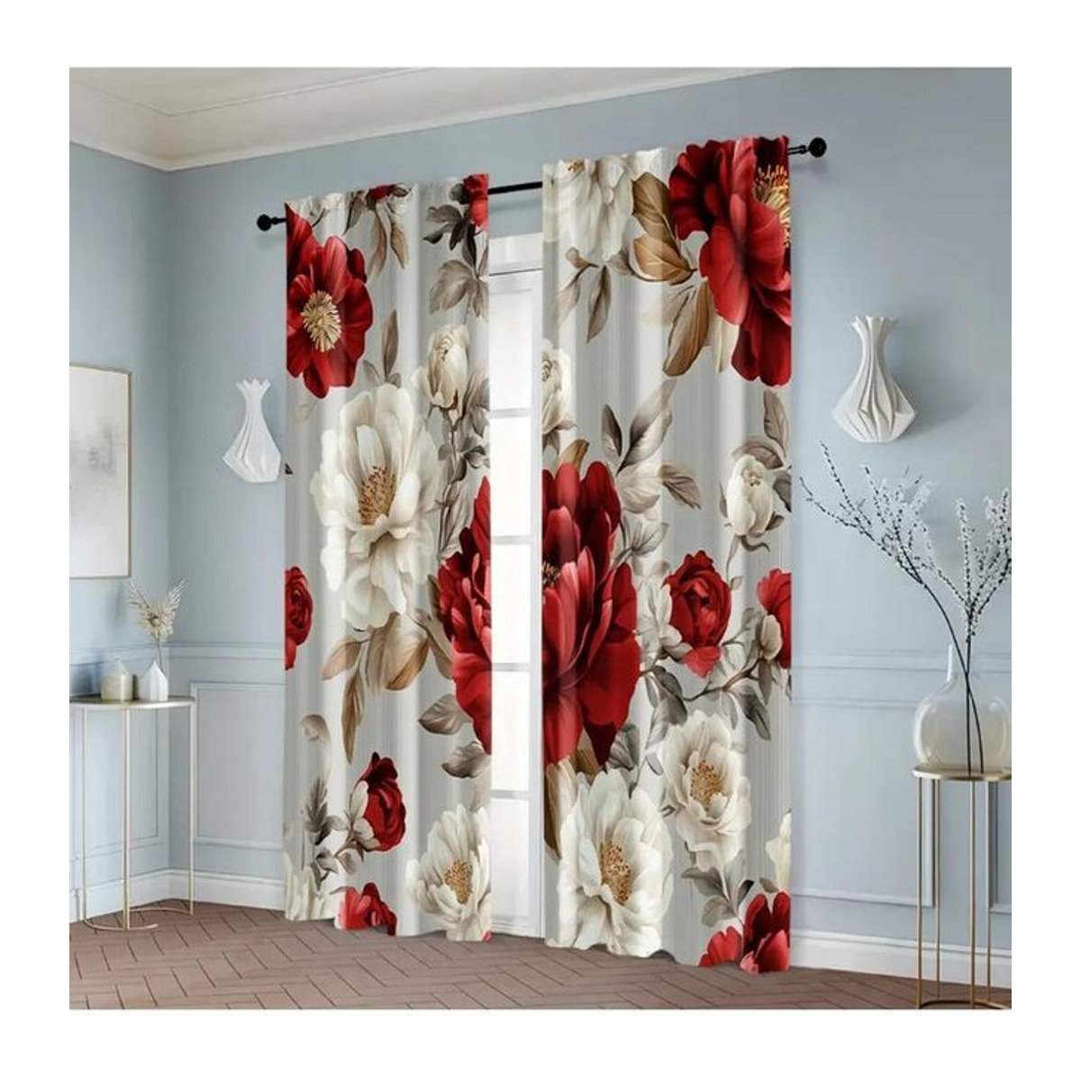Tonnika Chen Druckvorhänge Glamour-Stil Floral-Twill im Art Deco Design aus Polyester, 2er Set, Breite: 100 cm, Höhe: 70 cm - Bild 1