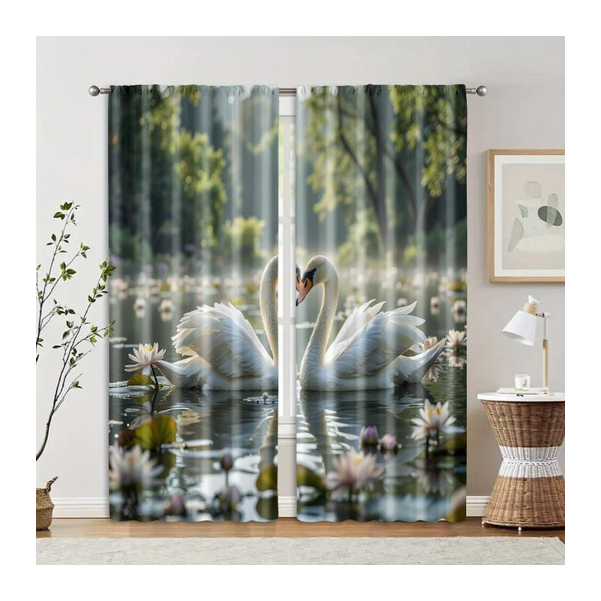 Tonnika Chen Filtervorhänge mit Schwanen-Motiv aus transparentem Polyester, 2er-Set, Breite: 100 cm, Höhe: 70 cm - Bild 1