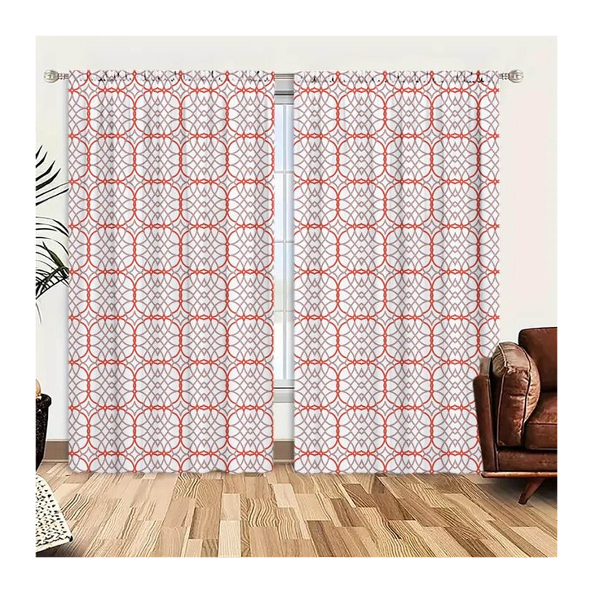 Tonnika Chen Set aus 2 halbtransparenten Sichtschutzvorhängen mit rot-weißem geometrisch-grafischem Streifenmuster aus Polyester, Breite: 100 cm, Höhe: 70 cm - Bild 1