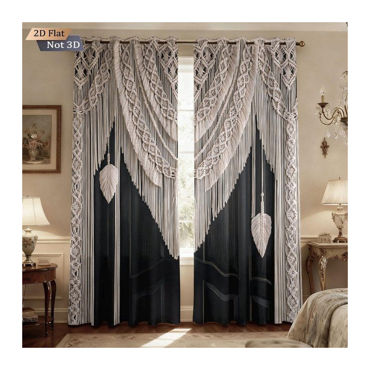 Tonnika Chen Set aus 2 lichtblockierenden Vorhängen mit weißen Quasten in Weiß, H 70 cm x B 100 cm - Bild 1