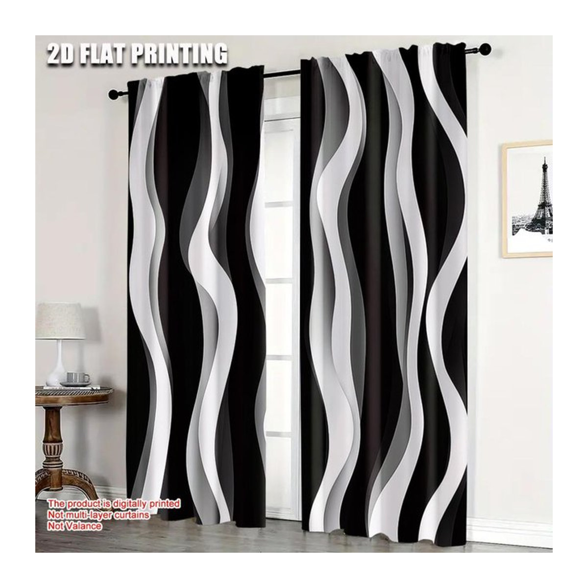 Tonnika Chen Set aus 2 modernen abstrakten Vorhängen mit schwarzen Streifen in Schwarz, lichtfilternd und blickdicht, B: 250 cm, H: 200 cm - Bild 1
