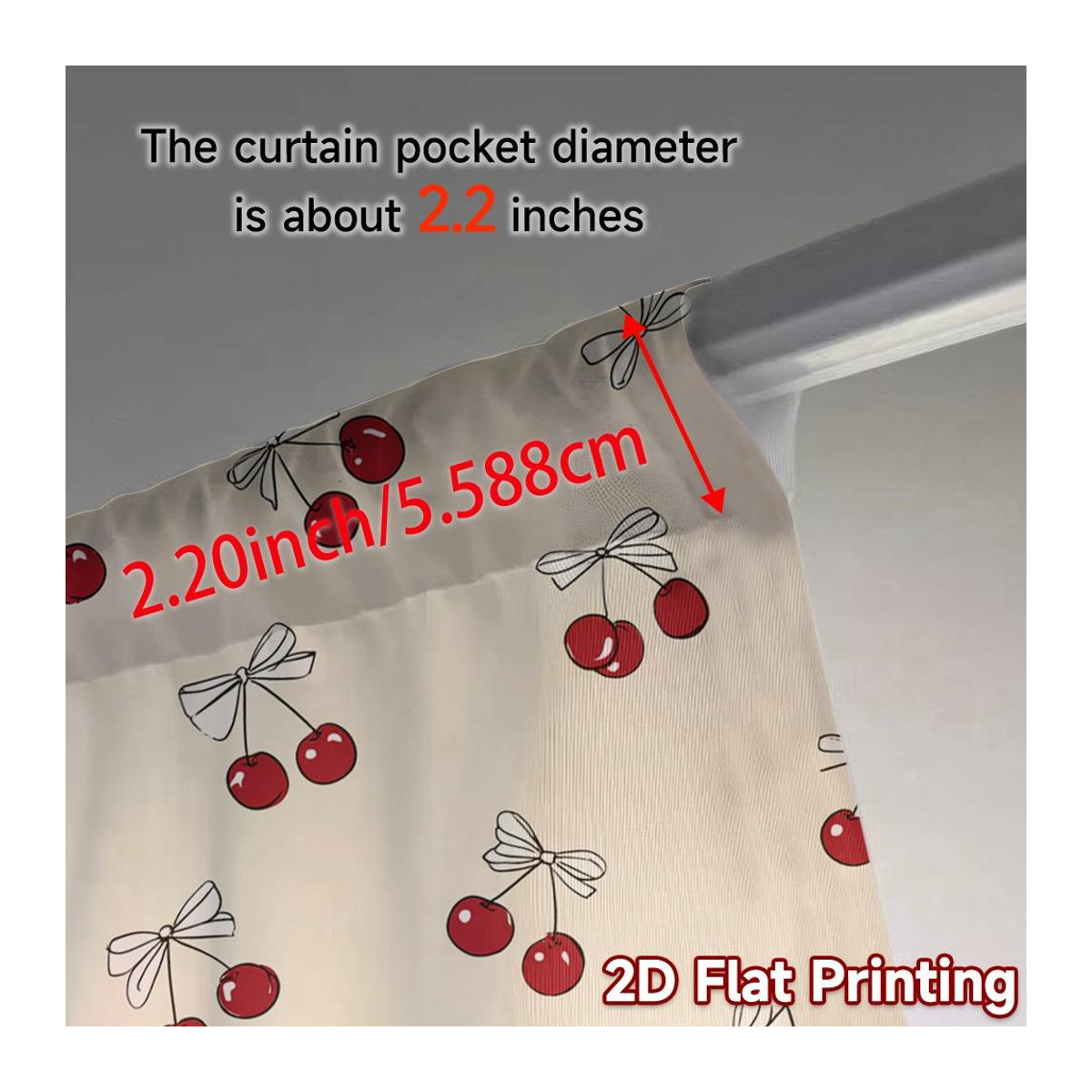 Tonnika Chen Set aus 2 modernen Vorhängen mit Kirschen und Schleifen aus Polyester, Breite: 100 cm, Höhe: 70 cm - Bild 2
