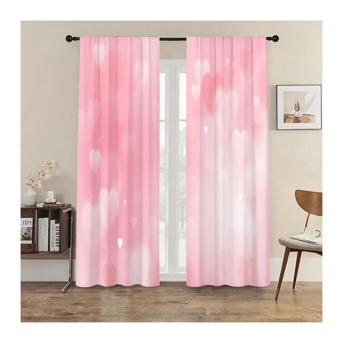 Tonnika Chen Set aus 2 rosa transparenten Voile-Vorhängen mit Herzdesign für Schlafzimmer und Wohnzimmer, B: 100 cm, H: 70 cm - Bild 1