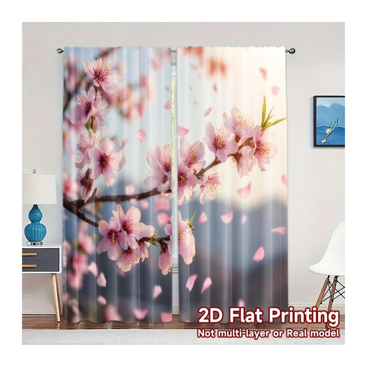 Tonnika Chen Set aus 2 transparenten Außenvorhängen mit Frühlingsblüten aus Polyester, Breite: 100 cm, Höhe: 70 cm - Bild 1