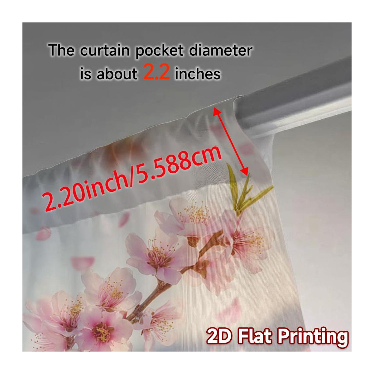 Tonnika Chen Set aus 2 transparenten Außenvorhängen mit Frühlingsblüten aus Polyester, Breite: 100 cm, Höhe: 70 cm - Bild 3