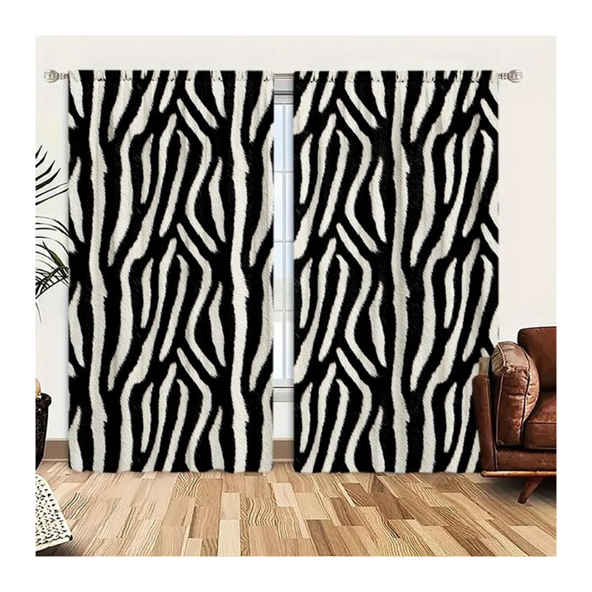 Tonnika Chen Set aus 2 Vorhängen mit Zebra-Streifen-Print in Schwarz-Weiß, lichtdurchlässig, Breite: 100 cm, Höhe: 70 cm - Bild 1