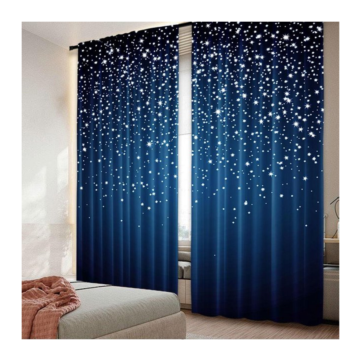 Tonnika Chen Sternenhimmel Vorhang Set Dunkelblau mit abstraktem Funkeln, blickdicht, Polyester, Breite: 100 cm, Höhe: 70 cm - Bild 1
