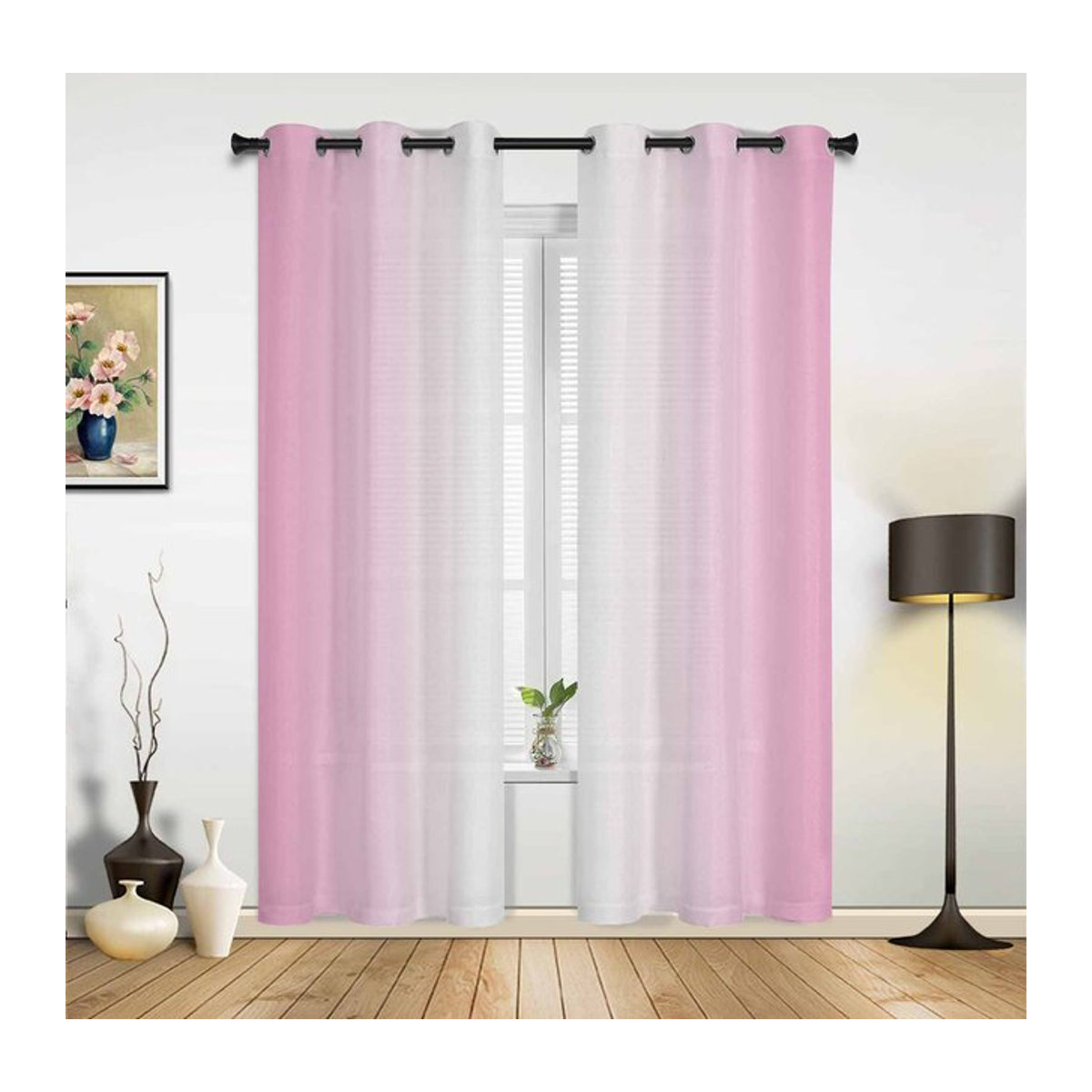 Tonnika Chen Transparente Voile Gardinen im Rosa Weiß Farbverlauf für Wohnzimmer und Schlafzimmer, 2er-Set, Breite: 100 cm, Höhe: 130 cm - Bild 1