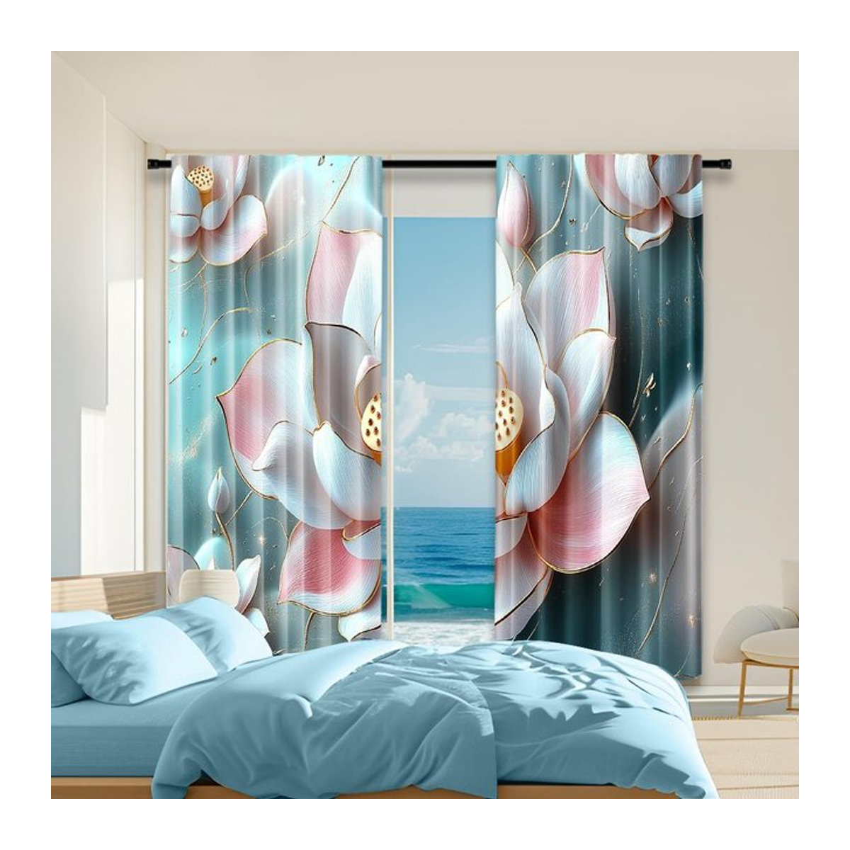 Tonnika Chen Transparente Voile Vorhänge mit Blumenmuster aus Polyester, 2er-Set, Breite: 100 cm, Höhe: 70 cm - Bild 1