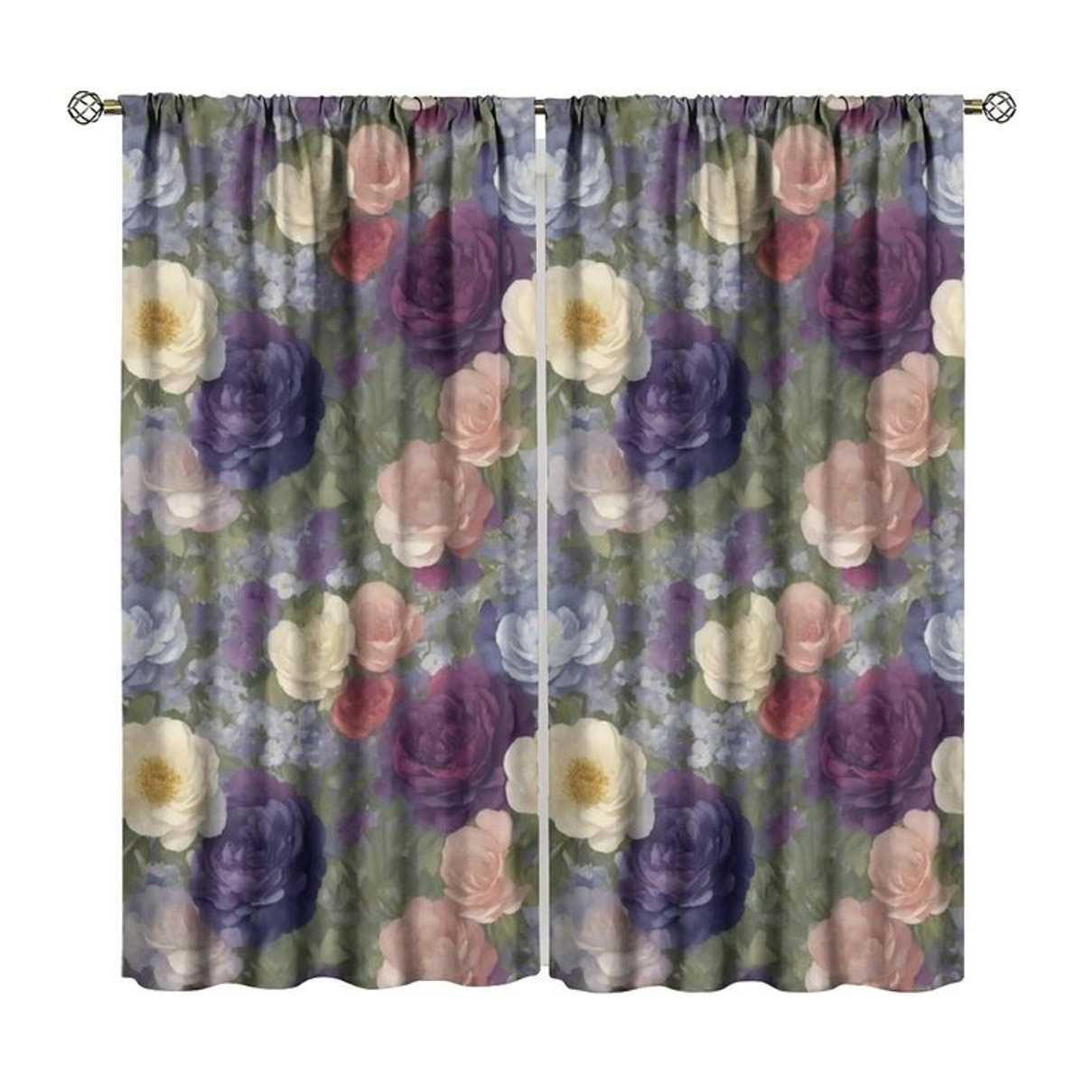 Tonnika Chen Verdunkelnde Fenstervorhänge mit buntem Aquarellblumen-Muster in Multicolor, 2er-Set, Breite: 100 cm, Höhe: 70 cm - Bild 1
