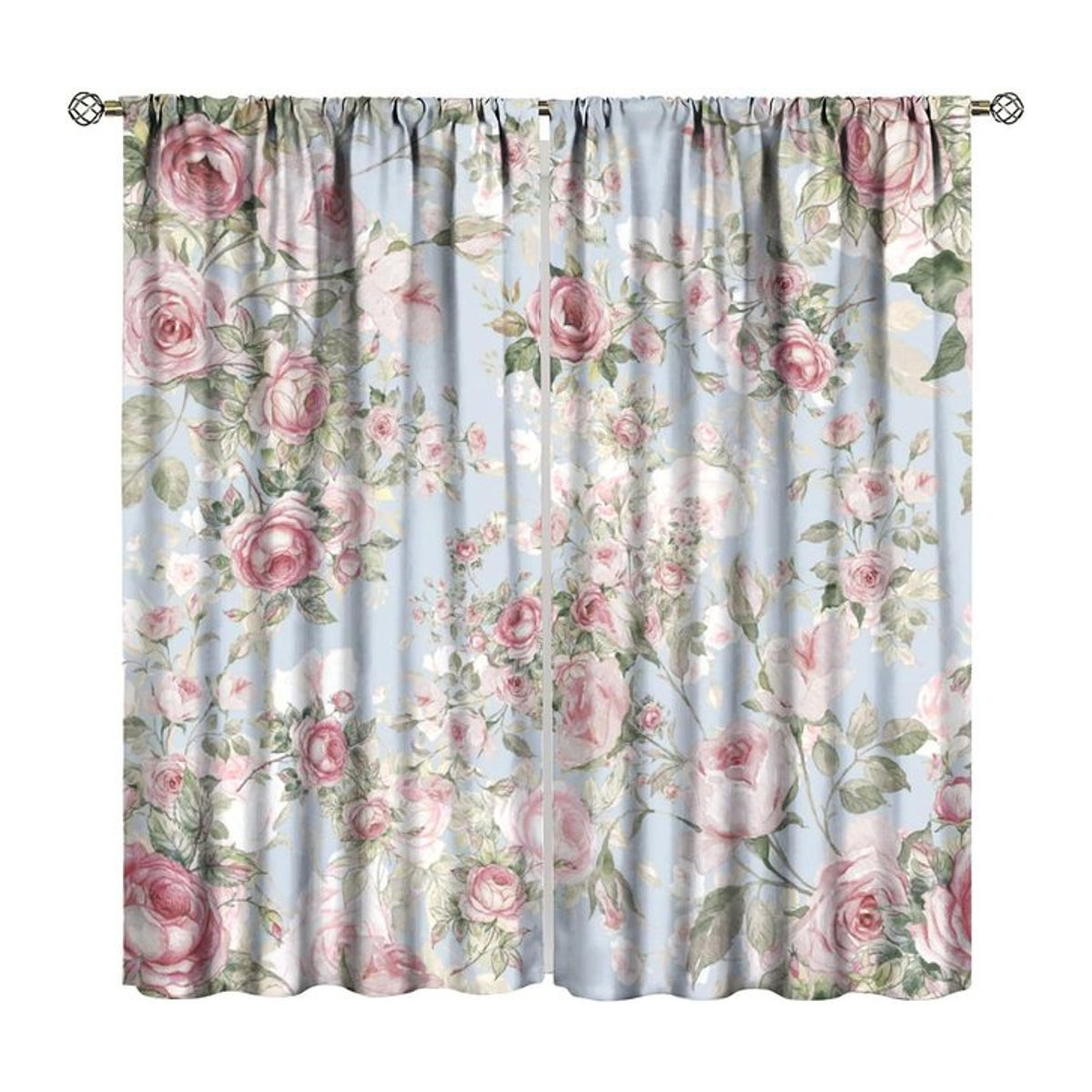 Tonnika Chen Verdunkelnde Fenstervorhänge mit Rosen-Blumen-Muster im Retro-Stil, 2er-Set, Multicolor, Breite: 100 cm, Höhe: 70 cm - Bild 1