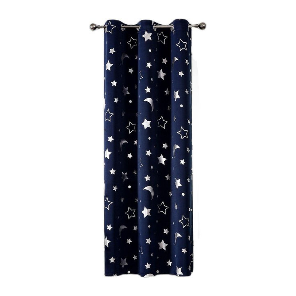 Tonnika Chen Verdunkelungsvorhänge Silber Stern Mond für Kinderzimmer, 2er-Set mit Ösen, Breite: 100 cm, Höhe: 130 cm - Bild 1