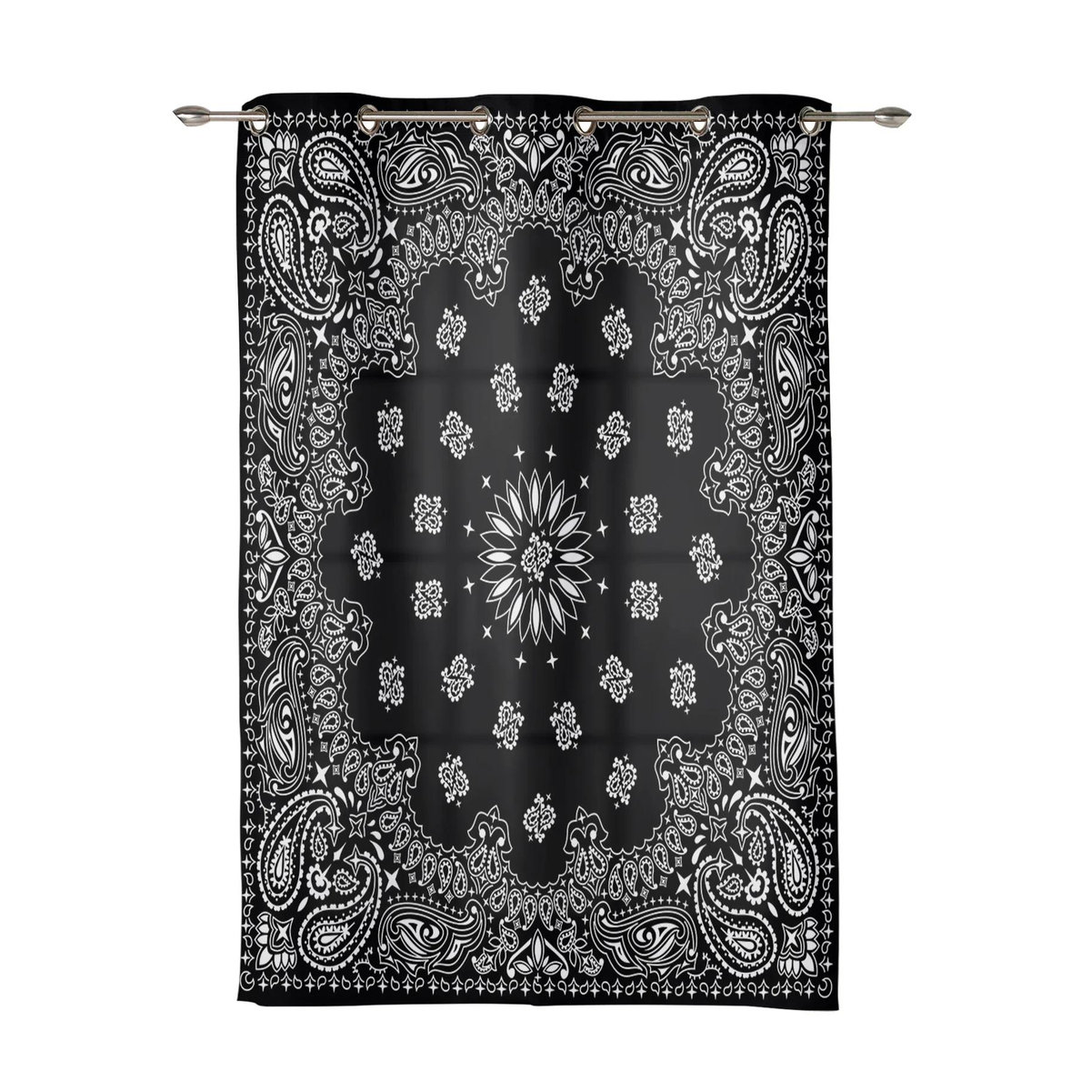Tonnika Chen Vorhang Bohemia Bandana Schwarz Weiß aus Polyester, B: 100 cm, H: 130 cm, 2er-Set - Bild 1