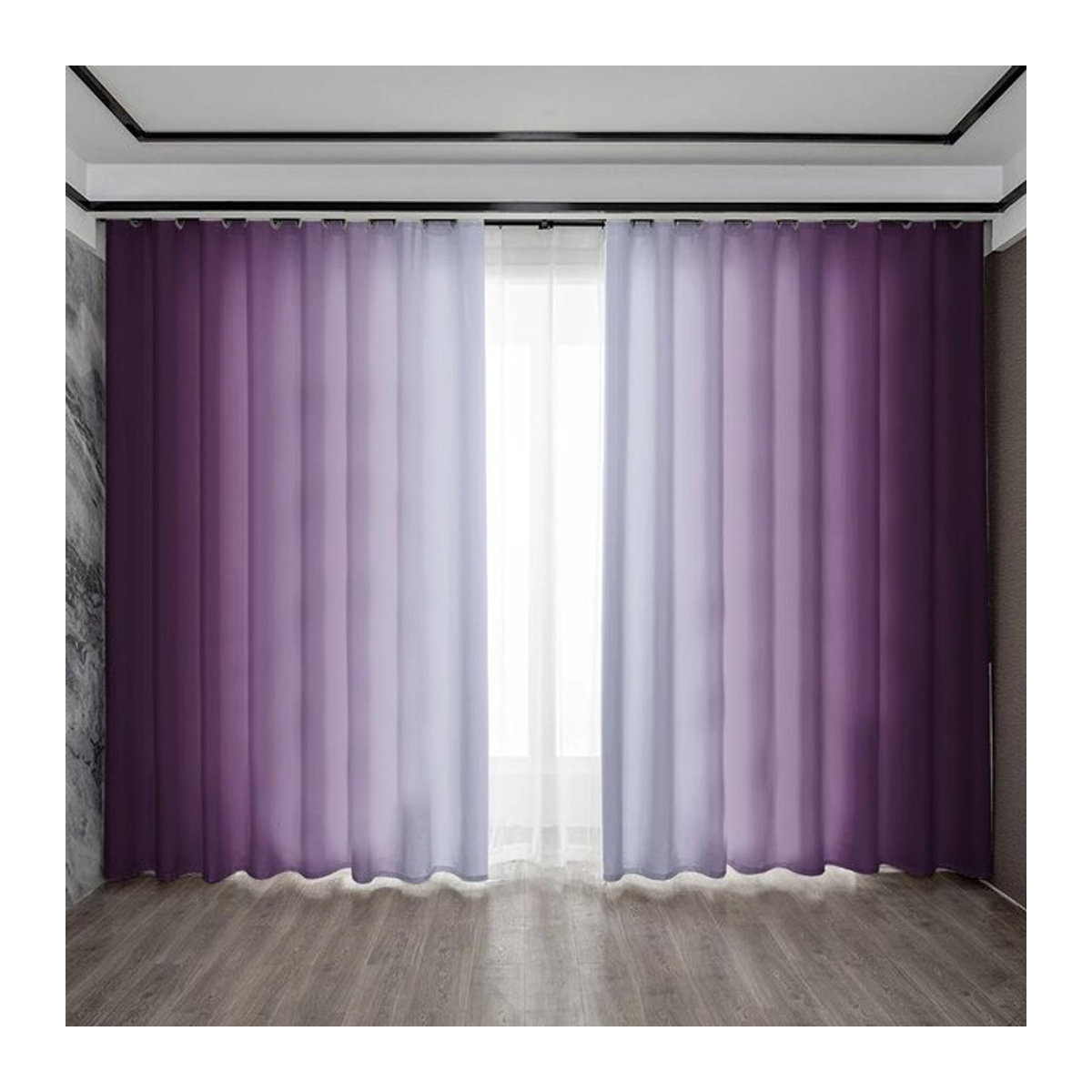Tonnika Chen Vorhang Lila Transparentes Voile für Küche, Wohnzimmer und Garten, B: 100 cm, H: 70 cm - Bild 1