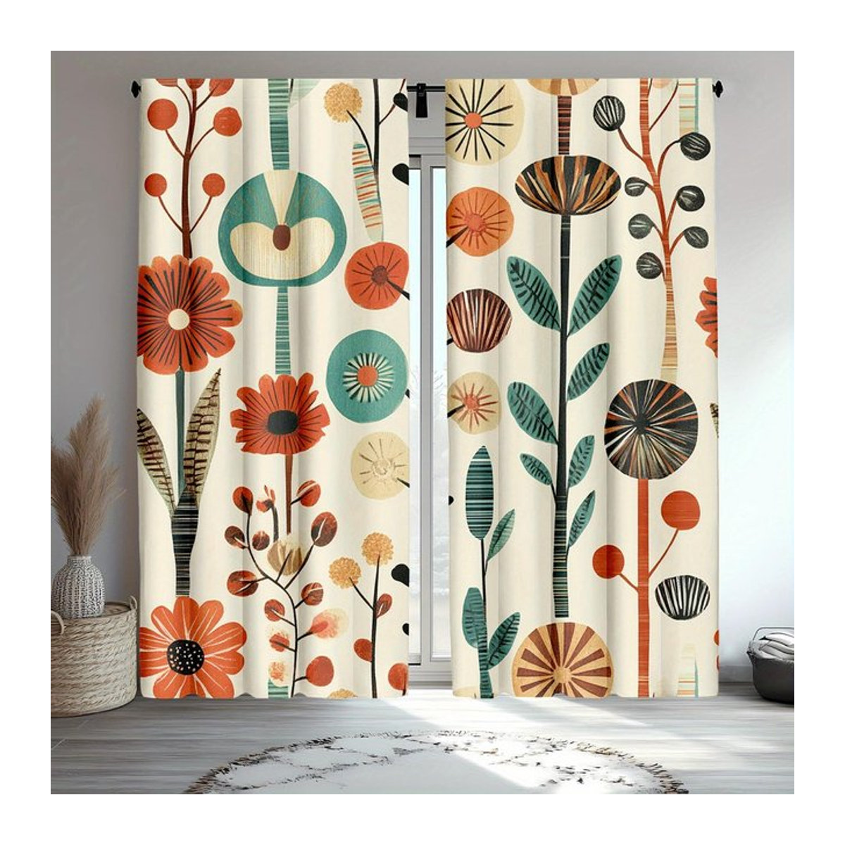 Tonnika Chen Vorhang-Set aus 2 Stück in Weiß, halbtransparentes Design mit geometrischem Muster im skandinavischen Boho-Stil, Breite: 100 cm, Höhe: 70 cm - Bild 1
